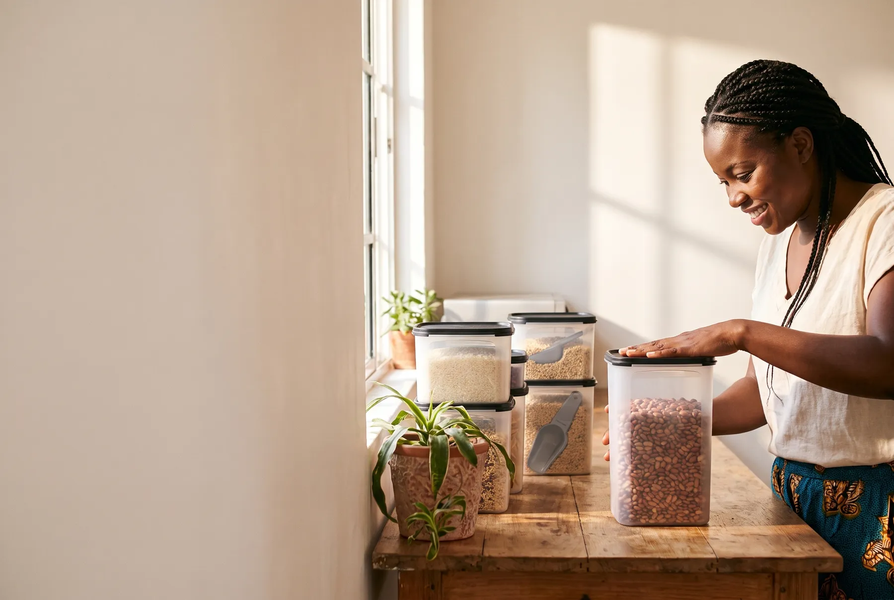 Sealing a storage canister at a kitchen counter